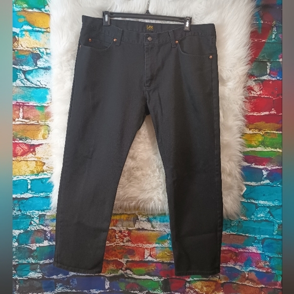 Lee Regular Fit Black Denim Straight Leg Jean Size 42x29 - Picture 2 of 12